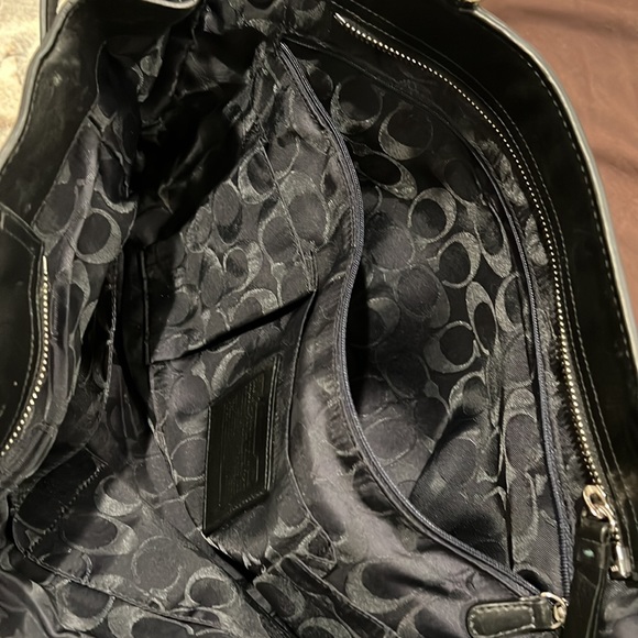 COACH Black Leather Tote Bag Laptop Commuter Expandable Tote Tassel Detail - Picture 7 of 9